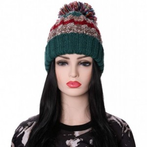 Skullies & Beanies Women Girl Winter Knit Beanie Soft Warm Fleece Lining Pompoms Hats Snow Ski Cap - Mixed Color Green - C318...