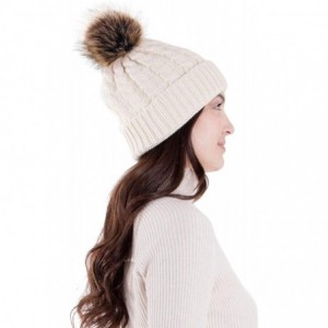 Skullies & Beanies Women's Knit Winter Hat Pom Pom Beanie - Cream - CU18HK0RGY4 $16.56