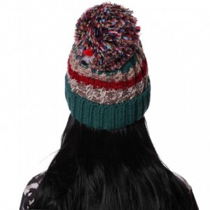 Skullies & Beanies Women Girl Winter Knit Beanie Soft Warm Fleece Lining Pompoms Hats Snow Ski Cap - Mixed Color Green - C318...