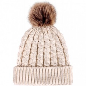 Skullies & Beanies Women's Knit Winter Hat Pom Pom Beanie - Cream - CU18HK0RGY4 $16.56