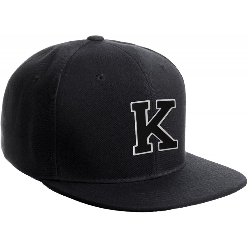 Baseball Caps Classic Snapback Hat Custom A to Z Initial Raised Letters- Black Cap White Black - Initial K - CG18G4AAQWZ $16.97