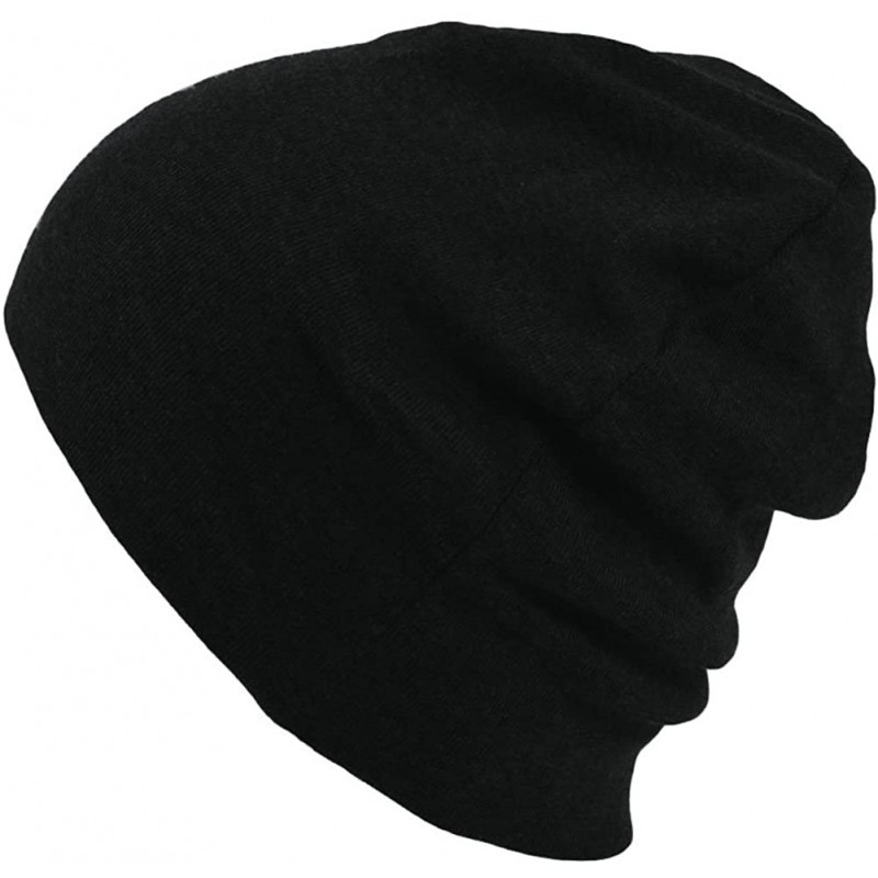 Skullies & Beanies Mens Organic Cotton Beanie - Womens Slouchy Knit Hat Made in Japan - Black - CZ1959KC5N7 $50.53