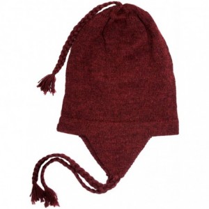 Skullies & Beanies 100% Alpaca Wool Knit Beanie Cap with Ear Flaps- Chullo Hat Women Men- One Size - Flecked Burgundy - CK189...