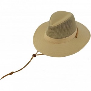Fedoras Men's Summer Breathable Vented Panama Fedora Safari Wide Brim Hat - Khaki - C918EHK9YZN $21.36