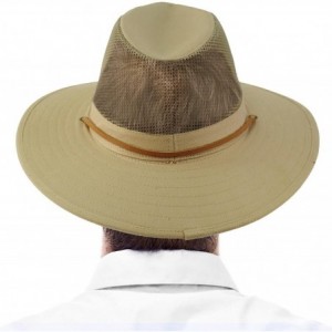 Fedoras Men's Summer Breathable Vented Panama Fedora Safari Wide Brim Hat - Khaki - C918EHK9YZN $21.36