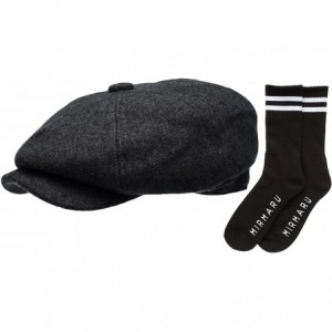 Newsboy Caps Men's Premium 8 Panel Wool Blend Newsboy Ivy Hat with Socks. - Deep Charcoal - CH12O2TGPO2 $37.14