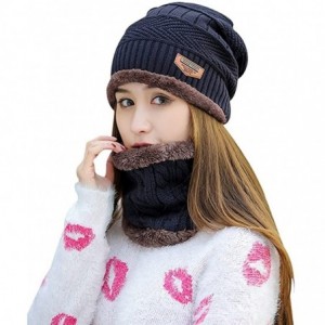 Skullies & Beanies Women's Beanie Hat Scarf Set Knit Warm Thick Winter Snow Skull Caps - Blue - CP1857LK5KI $11.33