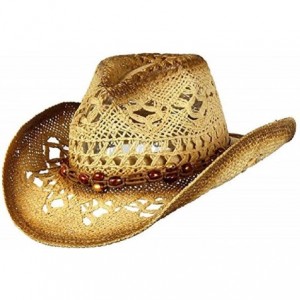 Cowboy Hats Men's & Women's Western Style Cowboy/Cowgirl Toyo Straw Hat - Tea Stain-brown/Beads - CL18WEMATWQ $41.18