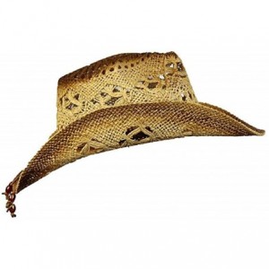 Cowboy Hats Men's & Women's Western Style Cowboy/Cowgirl Toyo Straw Hat - Tea Stain-brown/Beads - CL18WEMATWQ $18.42