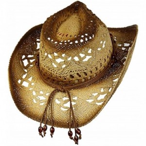 Cowboy Hats Men's & Women's Western Style Cowboy/Cowgirl Toyo Straw Hat - Tea Stain-brown/Beads - CL18WEMATWQ $18.42