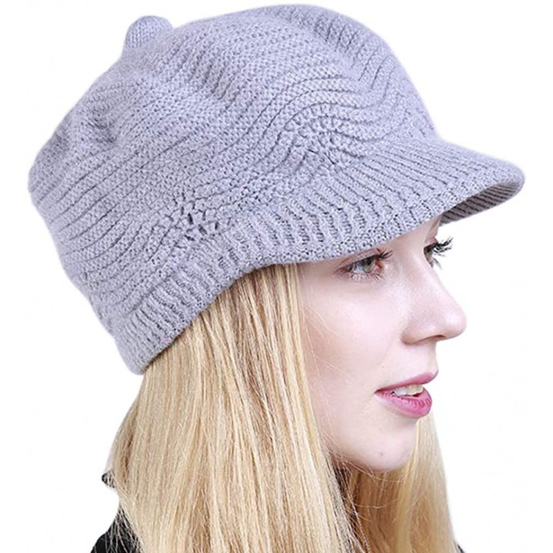 Skullies & Beanies Women's Knit Chunky Beanie - Winter Slouchy Beanie with Visor Skull Hat - Modest - Light Grey - CZ18M6I3Z9...