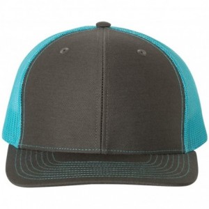 Baseball Caps 112 Mesh Back Trucker Cap Snapback Hat- Charcoal/Neon Blue- Adjustable - CY18KRZ3E9Y $13.36