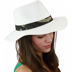 Sun Hats Teardrop Dent Paper Woven Panama Sun Beach Hat with Camouflage Band - White - CT17X6L2A35 $14.04