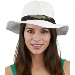 Sun Hats Teardrop Dent Paper Woven Panama Sun Beach Hat with Camouflage Band - White - CT17X6L2A35 $14.04