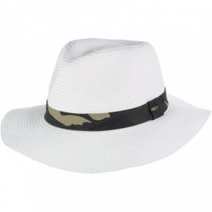 Sun Hats Teardrop Dent Paper Woven Panama Sun Beach Hat with Camouflage Band - White - CT17X6L2A35 $14.04