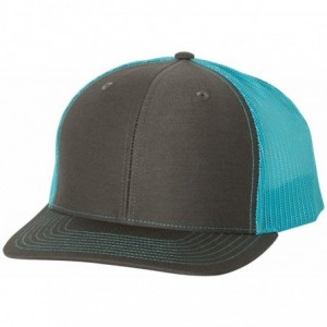 Baseball Caps 112 Mesh Back Trucker Cap Snapback Hat- Charcoal/Neon Blue- Adjustable - CY18KRZ3E9Y $13.36