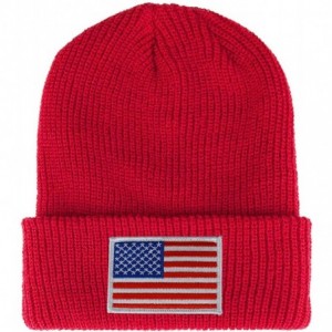 Skullies & Beanies White American Flag Embroidered Patch Ribbed Cuffed Knit Beanie - Red - C8187GMS88D $19.32