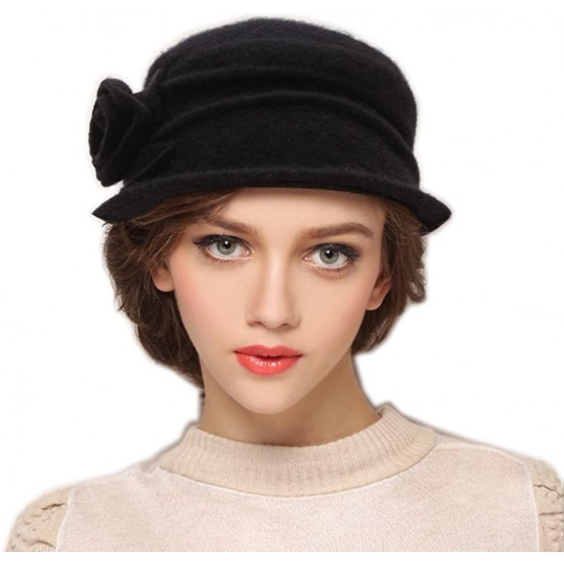 Fedoras 100% Wool Dome Bucket Hat Winter Cloche Hat Fedoras Cocktail Hat - B-black - CG18IZUH953 $16.75