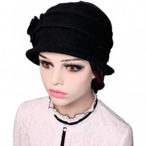 Fedoras 100% Wool Dome Bucket Hat Winter Cloche Hat Fedoras Cocktail Hat - B-black - CG18IZUH953 $16.75