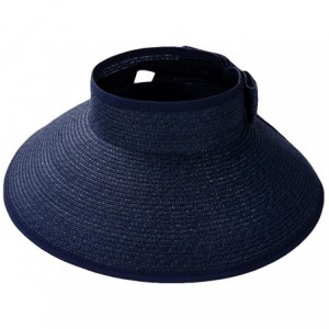 Sun Hats Summer Straw Beach Sun Visor Ponytail Hats for Women Foldable Floppy - Straw-kd-2 Pack-khiki/Navi Blue - C418SCXENTC...