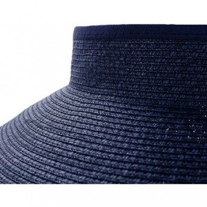 Sun Hats Summer Straw Beach Sun Visor Ponytail Hats for Women Foldable Floppy - Straw-kd-2 Pack-khiki/Navi Blue - C418SCXENTC...
