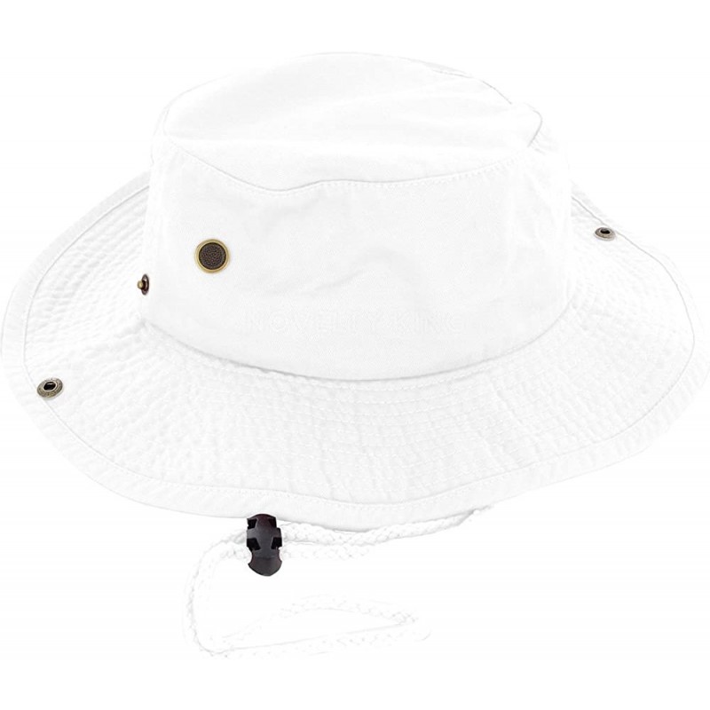 Sun Hats 100% Cotton Boonie Fishing Bucket Men Safari Summer String Hat Cap - White - CO11WT1ZL0T $12.06