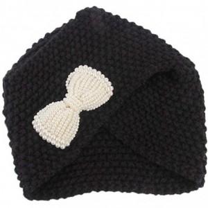 Skullies & Beanies Women Ladies Winter Knitting Hat Turban Brim Hat Wrap Pile Cap with Bow-Knot - Black - CN18I8OCEZZ $8.17