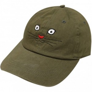 Baseball Caps Cat Face Cotton Baseball Caps - Olive - CH17Z53H2RG $11.52