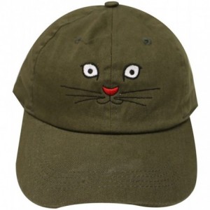 Baseball Caps Cat Face Cotton Baseball Caps - Olive - CH17Z53H2RG $11.52