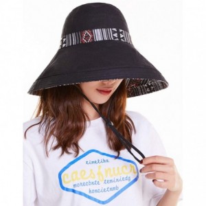 Sun Hats Cotton Linen Wide Brim Bucket Hats for Women Foldable Beach Sun Protection Hats with Chin Strap - Ethnic-black - CB1...