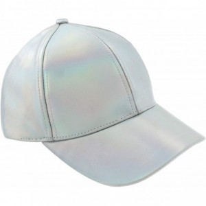 Baseball Caps Ladies Solid PU Baseball Hat - Silver Iridescent - CQ18LZTKK6D $17.21