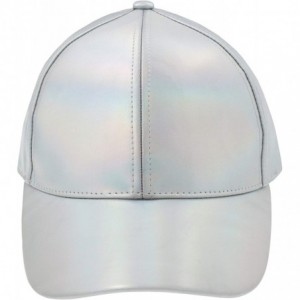 Baseball Caps Ladies Solid PU Baseball Hat - Silver Iridescent - CQ18LZTKK6D $17.21