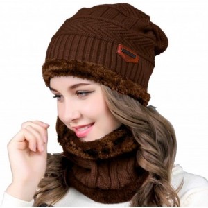 Headbands Women Winter Warm Hat Knit Reversible Plush Lined Hat Ski Cap Set Fleece Neck Warmer Circle Loop Scarf - C718RYHXHI...