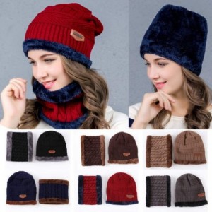 Headbands Women Winter Warm Hat Knit Reversible Plush Lined Hat Ski Cap Set Fleece Neck Warmer Circle Loop Scarf - C718RYHXHI...