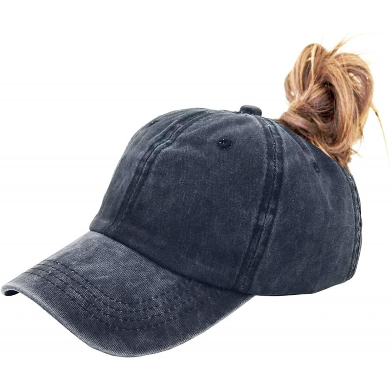 Baseball Caps Washed Mesh Ponytail Hat Distressed Women Baseball Cotton - Black - C118I29HYW5 $11.76