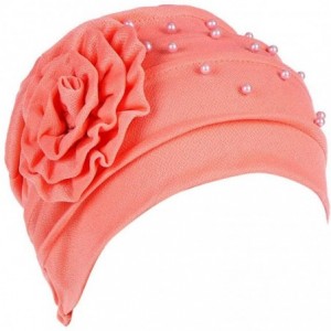 Newsboy Caps Women Beading India Hat Muslim Ruffle Cancer Chemo Beanie Floral Turban W - Watermelon Red - C718LCTZTC5 $11.68