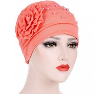 Newsboy Caps Women Beading India Hat Muslim Ruffle Cancer Chemo Beanie Floral Turban W - Watermelon Red - C718LCTZTC5 $11.68