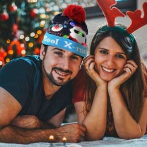 Skullies & Beanies LED Lighted Christmas Hats- Light Up Christmas Santa Flashing Beanie- Ugly Xmas Sweater Accessories Blue -...
