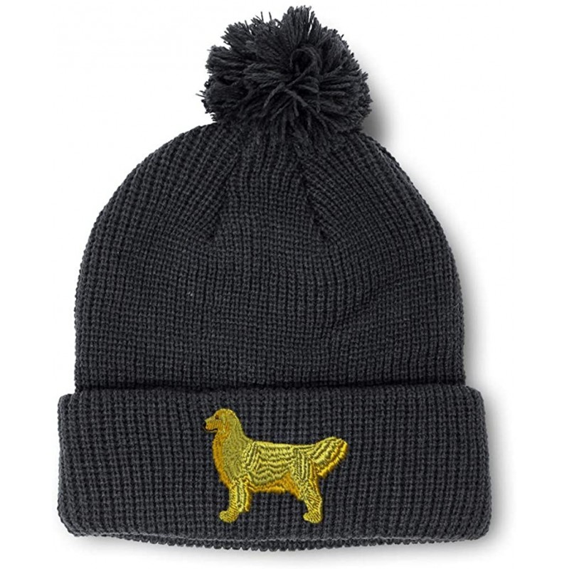 Skullies & Beanies Custom Pom Pom Beanie Golden Retriever Dog C Embroidery Acrylic - Black - CE12ESKSSDP $11.17