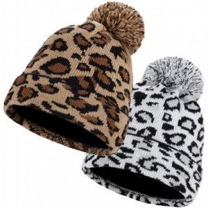 Skullies & Beanies Winter Beanie Hat Scarf Set Touch Screen Glove Warm Slouchy Pom Knit Skull Cap - Leopard Hat 2 Pack - CE19...