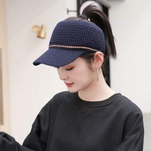 Skullies & Beanies Women Fashion Winter Warm Ponytail Patchwork Cap Baseball Caps - Navy Blue - CI18ARDQXHT $29.76