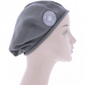 Berets Beaded Lavender Circle on Beret for Women 100% Cotton - Grey - CA18R526O5K $24.20
