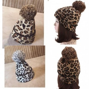 Skullies & Beanies Winter Beanie Hat Scarf Set Touch Screen Glove Warm Slouchy Pom Knit Skull Cap - Leopard Hat 2 Pack - CE19...