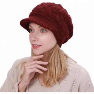 Newsboy Caps Women Warm Caps Beret Newsboy Winter Cap Snow Ski Outdoor Twist Knitted Hat with Visor - A-red - CA18Z5HU0RO $11.49