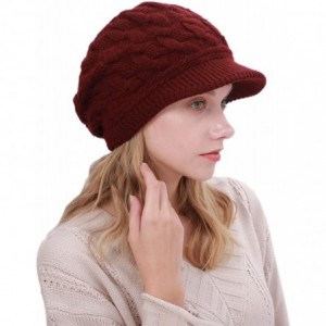 Newsboy Caps Women Warm Caps Beret Newsboy Winter Cap Snow Ski Outdoor Twist Knitted Hat with Visor - A-red - CA18Z5HU0RO $11.49