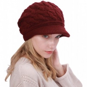 Newsboy Caps Women Warm Caps Beret Newsboy Winter Cap Snow Ski Outdoor Twist Knitted Hat with Visor - A-red - CA18Z5HU0RO $11.49