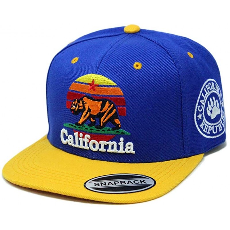 Baseball Caps California Republic Bear Logo Snapbacks Flat Brim Adjustable Snapback Hat Cap - Blue Yellow 02 - CY196XG98EN $1...
