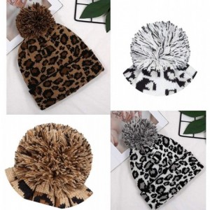 Skullies & Beanies Winter Beanie Hat Scarf Set Touch Screen Glove Warm Slouchy Pom Knit Skull Cap - Leopard Hat 2 Pack - CE19...