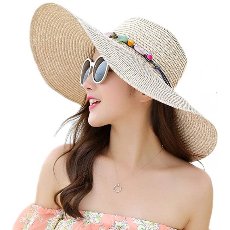 Sun Hats Women' s Summer Pure Sunshade Straw Cap Floppy Big Bow Knot Beach Sun Hat 002 - Khaki-flowers - C918WILXK70 $6.98