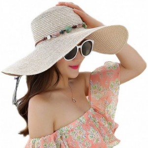 Sun Hats Women' s Summer Pure Sunshade Straw Cap Floppy Big Bow Knot Beach Sun Hat 002 - Khaki-flowers - C918WILXK70 $6.98